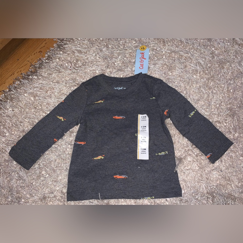Cat & Jack Gray Long Sleeve Shirt with Car Print size 12M NWT